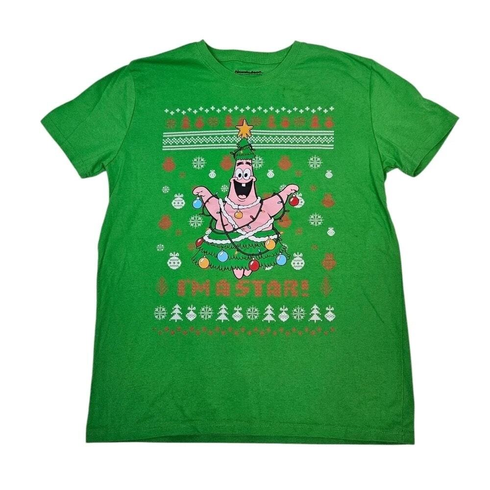 SpongeBob Patrick Star I'm A Star Christmas in July T-shirt Sz Lg Green Bright